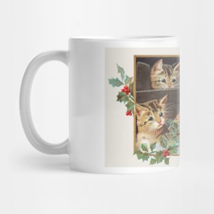 Cute Christmas Kitten Cats Vintage Greeting Card Mug